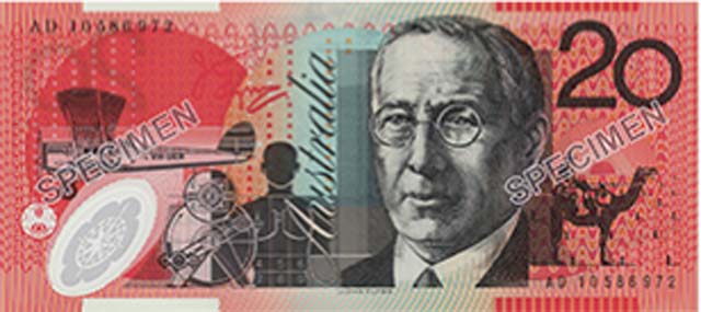 Reproduction of the Australian twenty-dollar note image is in accordance with the Reserve Bank of Australia guidelines.