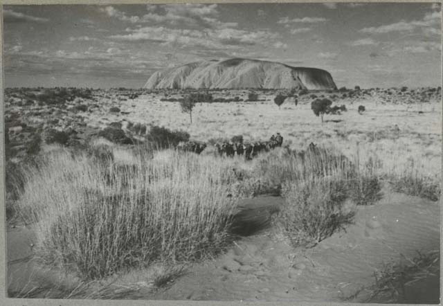 Groom, A. (1947) ‘Uluru and camel string, Northern Territory, 1947’. Retrieved May 21, 2020, from https://nla.gov.au/nla.obj-140736471.