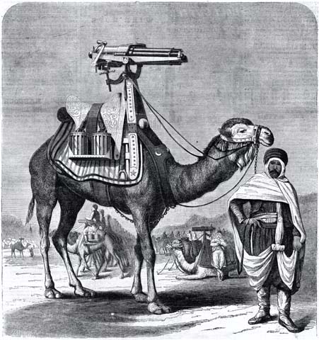(ca. 1872) ‘Gatling battery gun (camel) – Scientific American – 1872’, Scientific American.